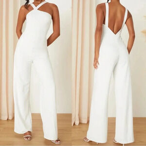 NWOT‎ Lulus Iconic Impulse White Backless Wide Leg Jumpsuit